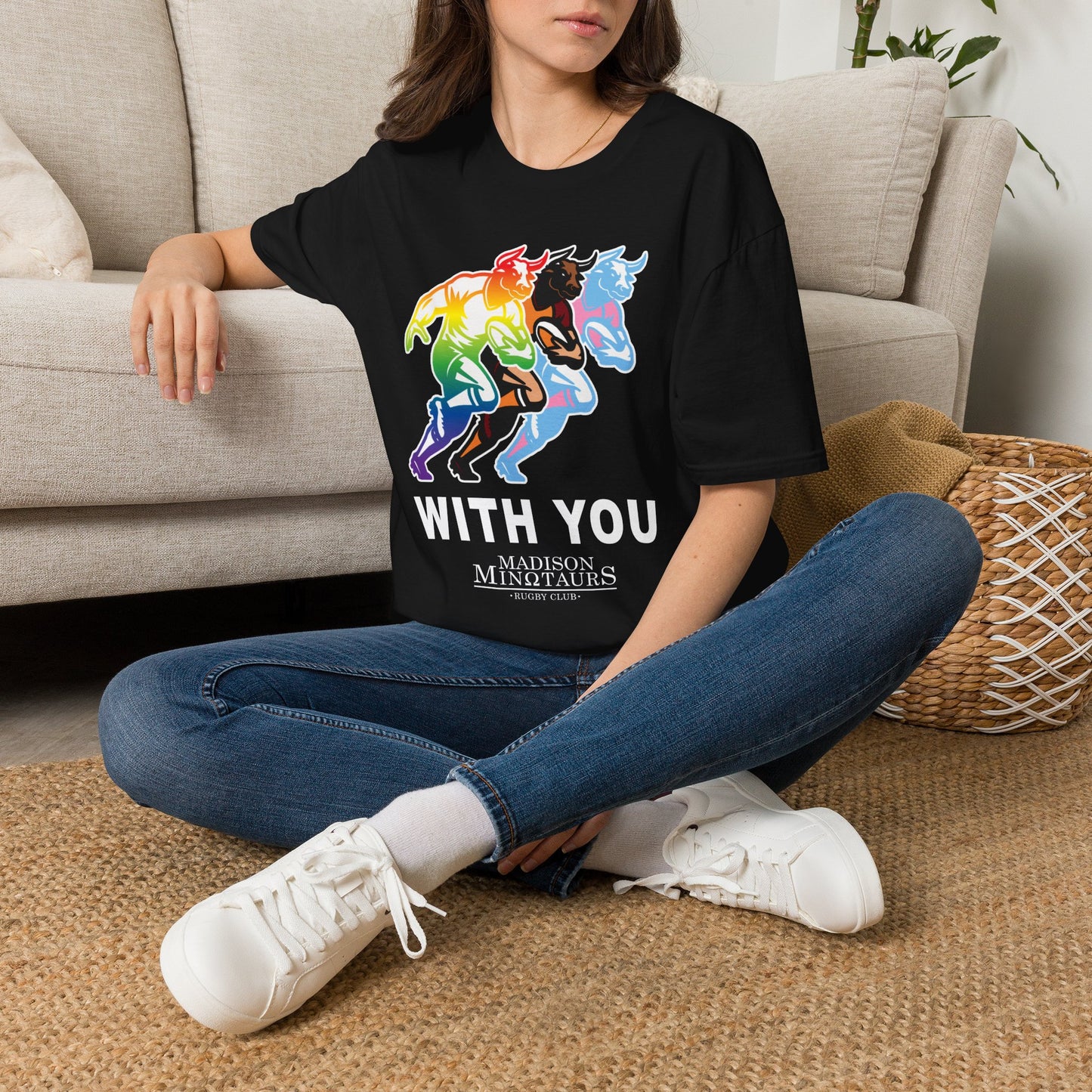 Rainbow Minotaur Running T‑Shirt — "With You" Graphic Tee